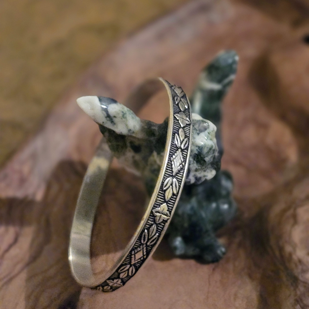 Sterling Silver Clover Pattern Bangle Bracelet - image 4